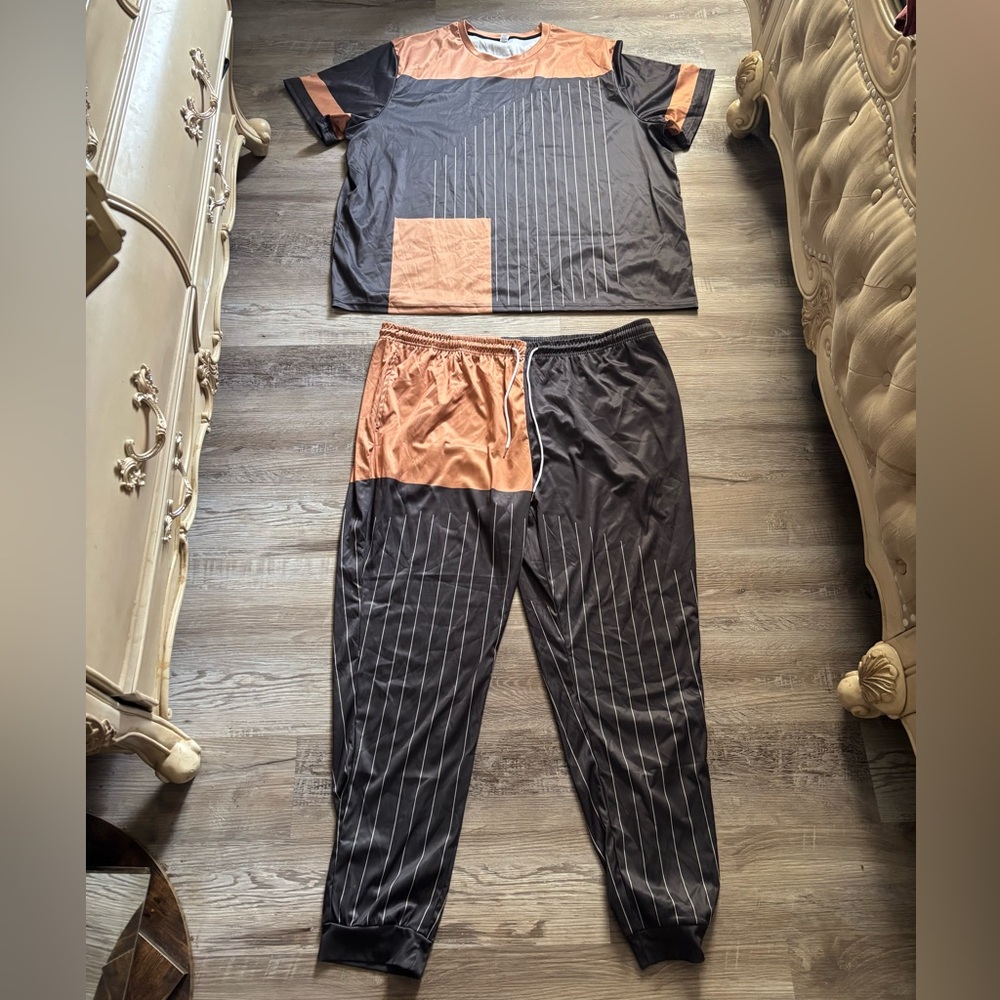 Temu Black and Tan Colorblock Lounge Set